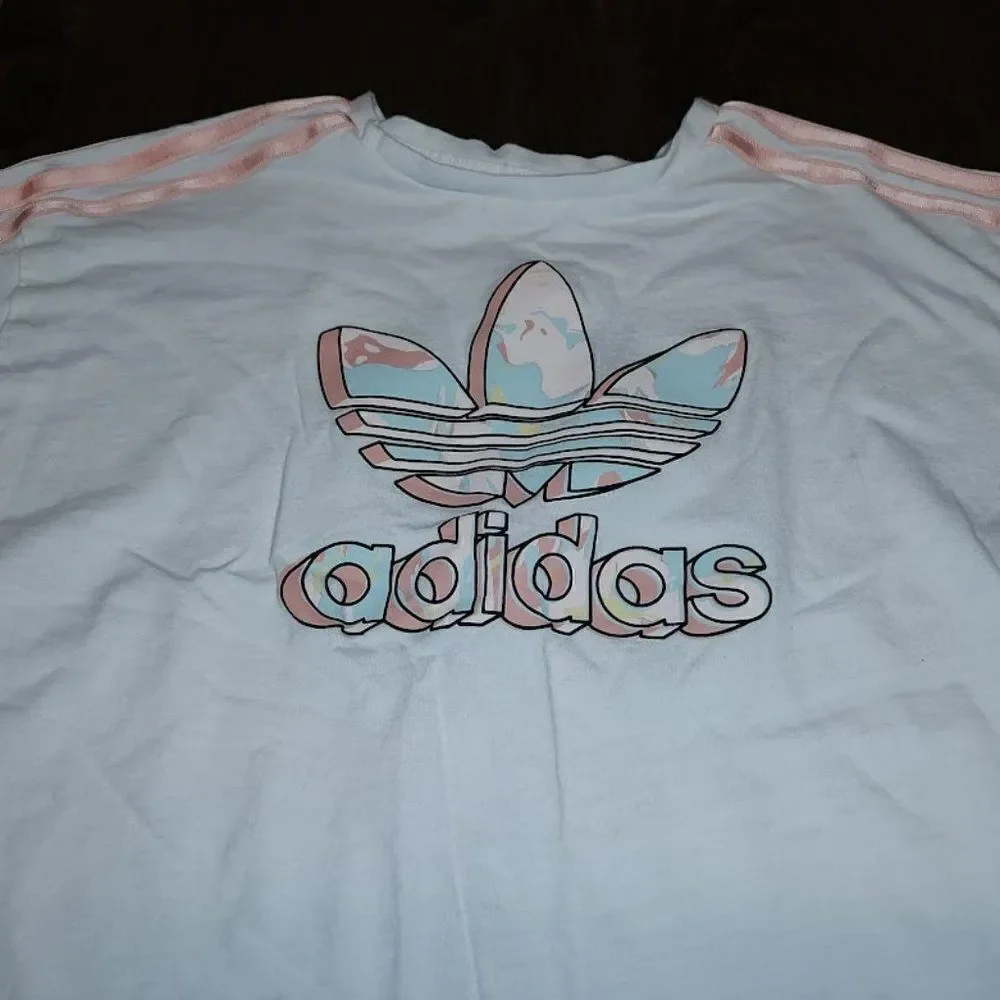 New Adidas White Pink Crop Top Pants Outfit Size Girl's 13/14 Years